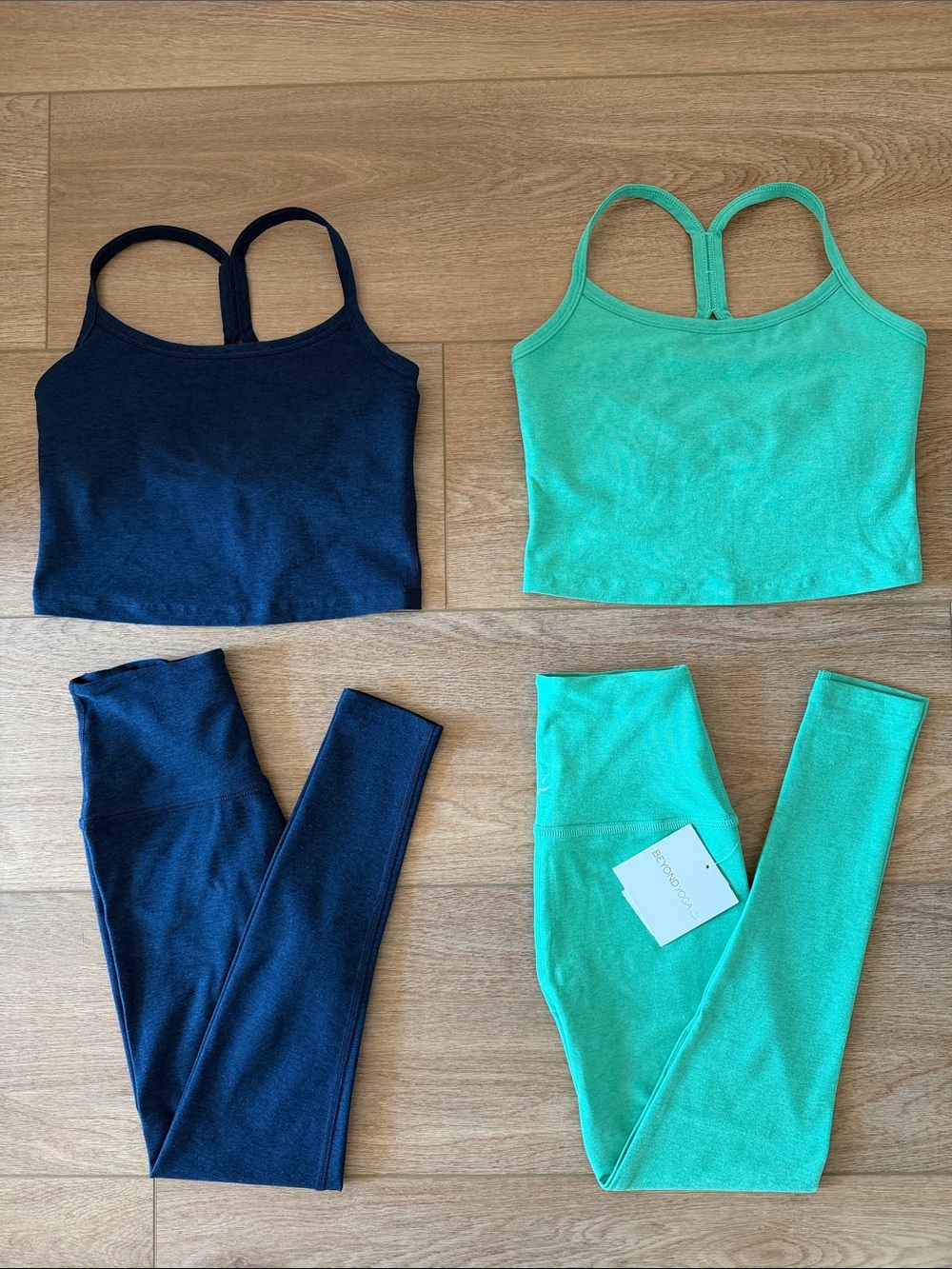 Beyond Yoga Spacedye caught in the midi high rise leggings + racerback crop tank